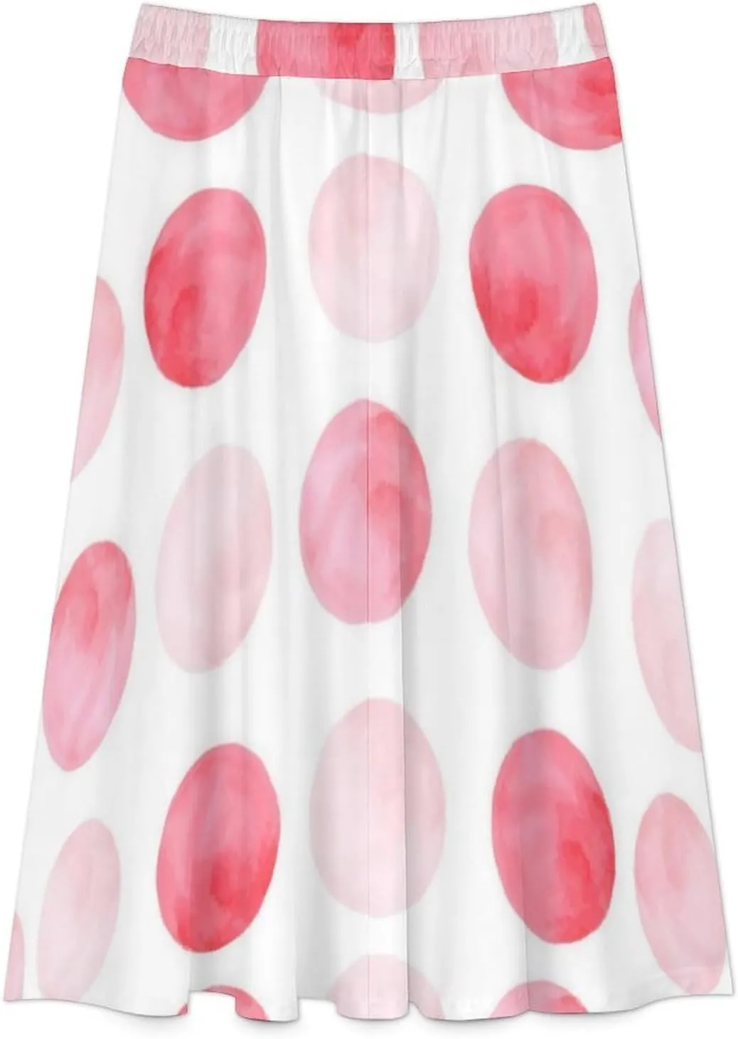 Modern Pink Polka Dot Printed Midi Skirt High Elastic Waist Ruffling Swing Beach Skirts