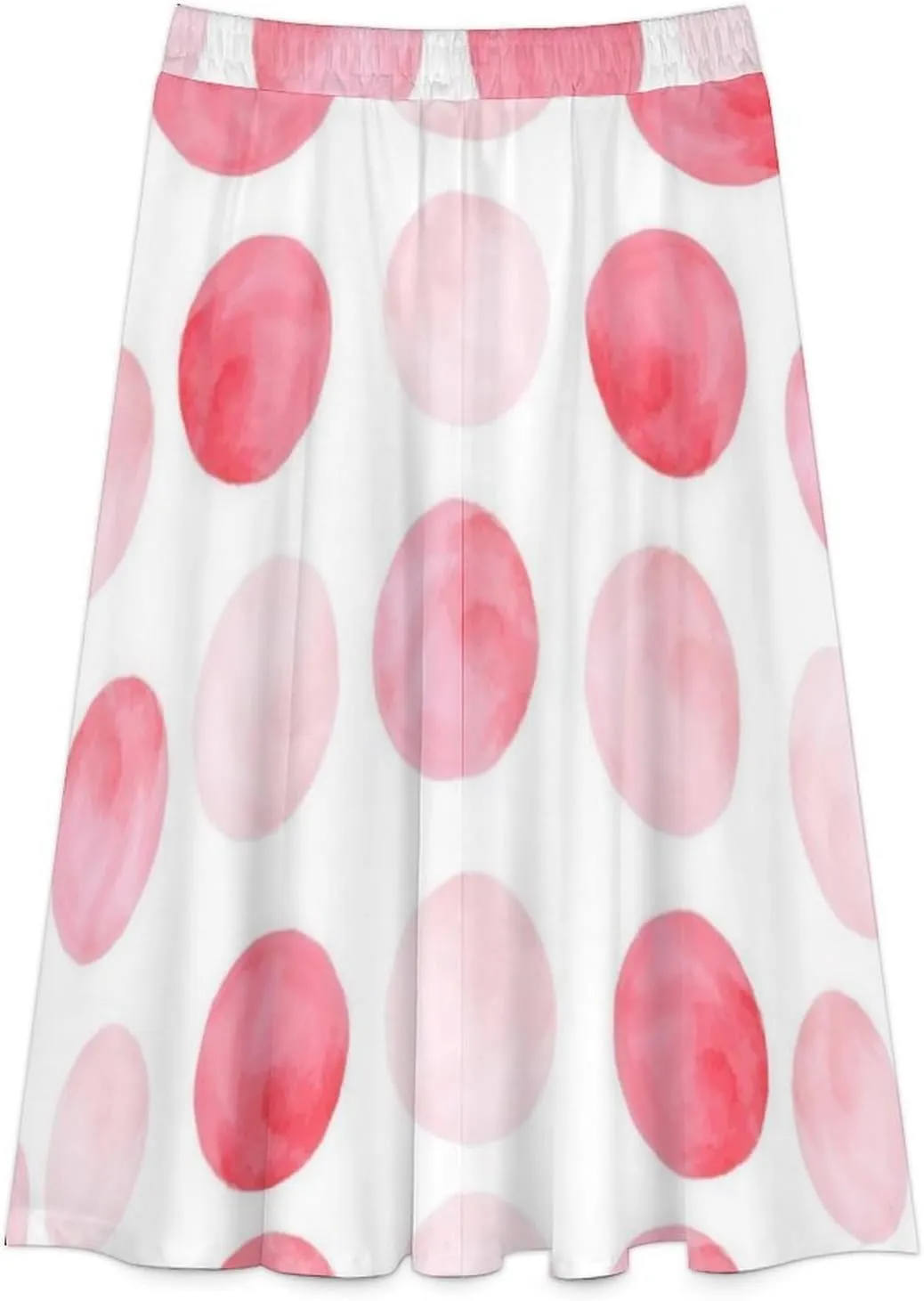 Modern Pink Polka Dot Printed Midi Skirt High Elastic Waist Ruffling Swing Beach Skirts