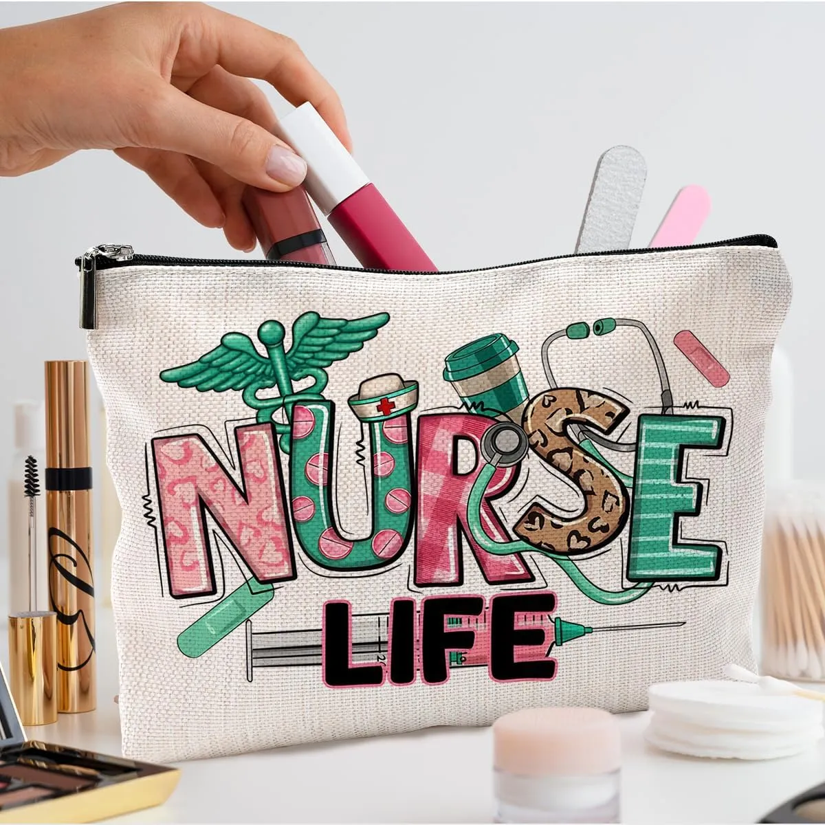Nurse Makeup Bags,Nurse Gifts for Women,Nurse Cosmetic Bags With Zipper,Nurse Gifts for Nursing Student,Student Nurse Gifts(F style)