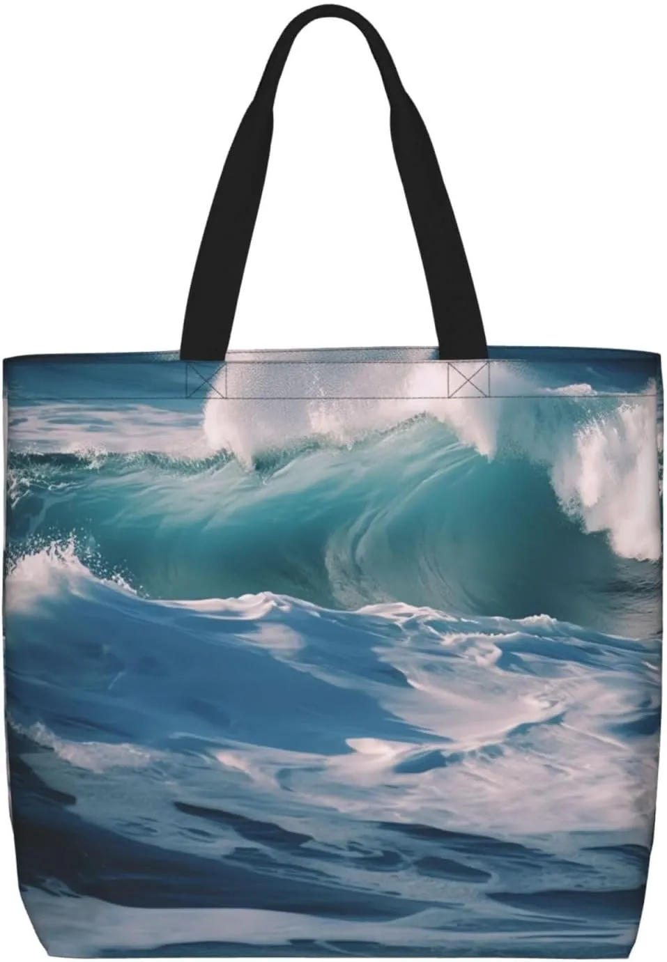 Ocean Waves Tote Bag for Women Hobo Handbags with Zipper Large Shoulder Bag Shopping Bags Travel Purse