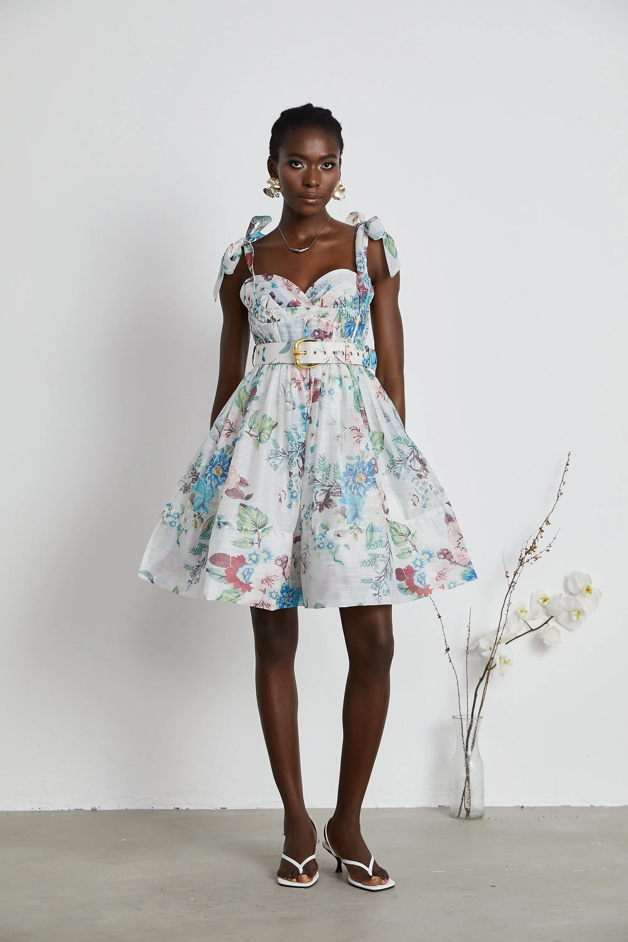 Ophelia Floreal Print Belted Mini Dress