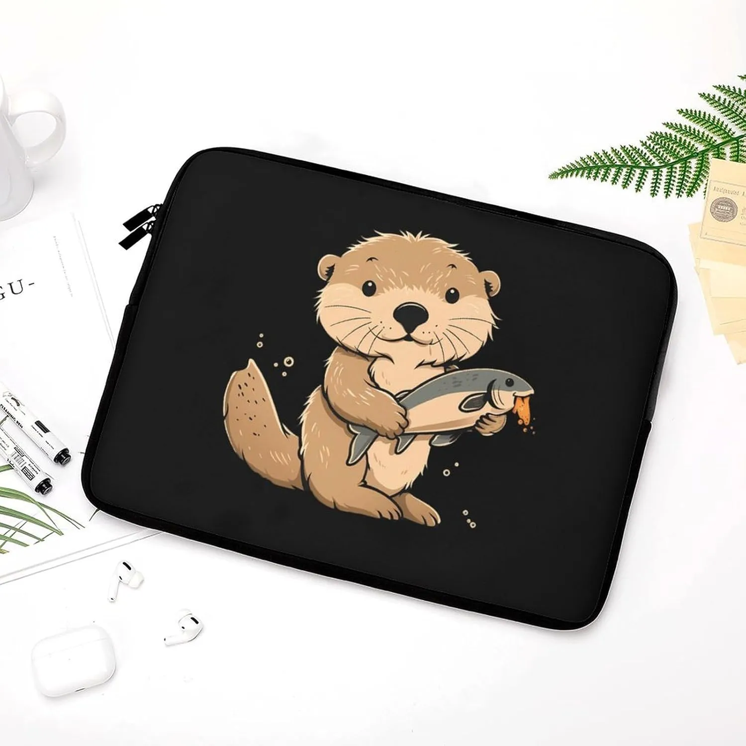 Otter Fishing Personalized Laptop Bag Business Casual Laptop Cases Slim Computer Bag Briefcase