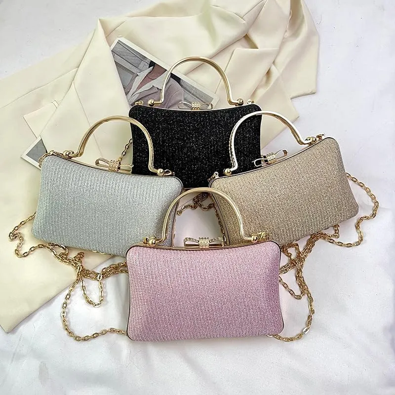 Party Purses for Women Elegant Glitter Clutch Purse with Metal Chain Crossbody Evening Bag for Wedding Party 4 Colors