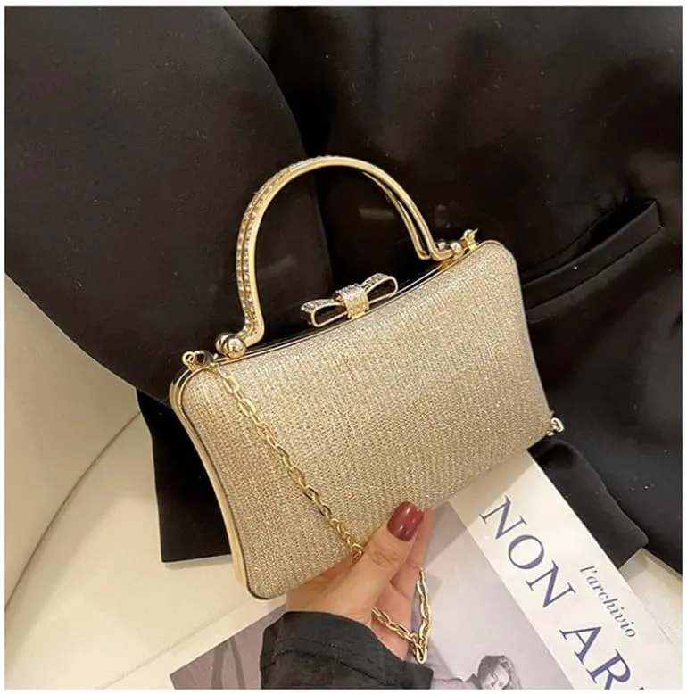 Party Purses for Women Elegant Glitter Clutch Purse with Metal Chain Crossbody Evening Bag for Wedding Party 4 Colors
