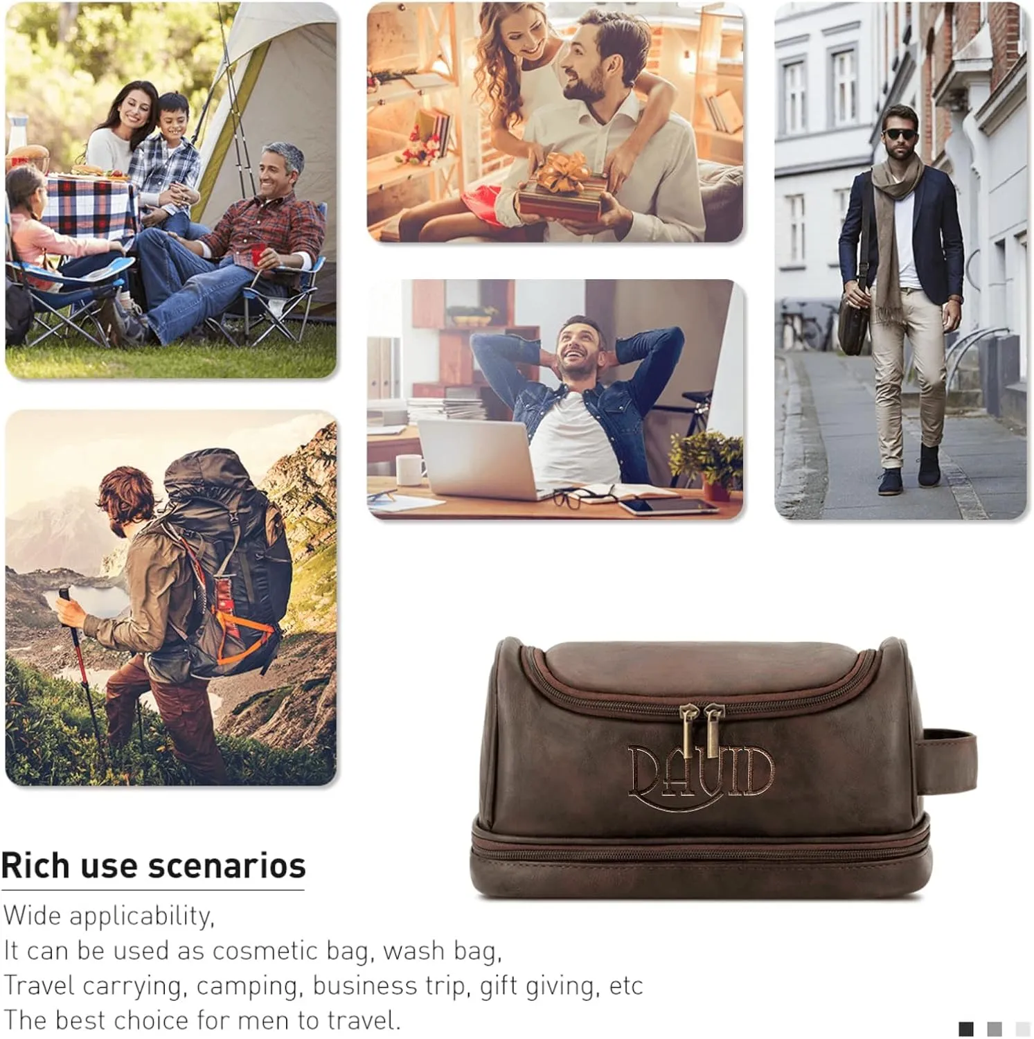 Personalized Men's Toiletry Bag,Travel Essentials Makeup Bag with Engraved Name Anniversary Birthday Gifts for Men Black