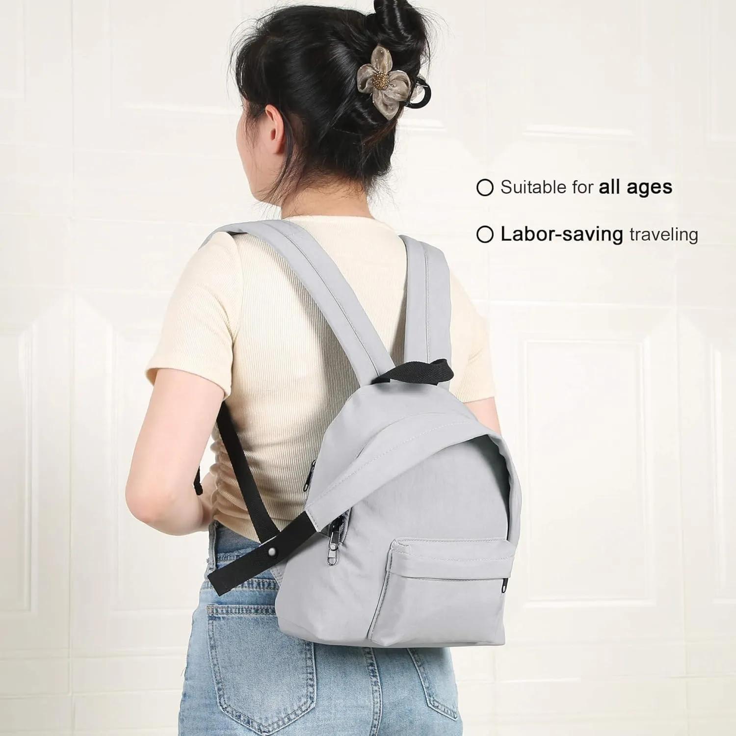Phaoullzon Cute Mini Backpack Travel Purse Small Kawaii Casual Daypack,Grey