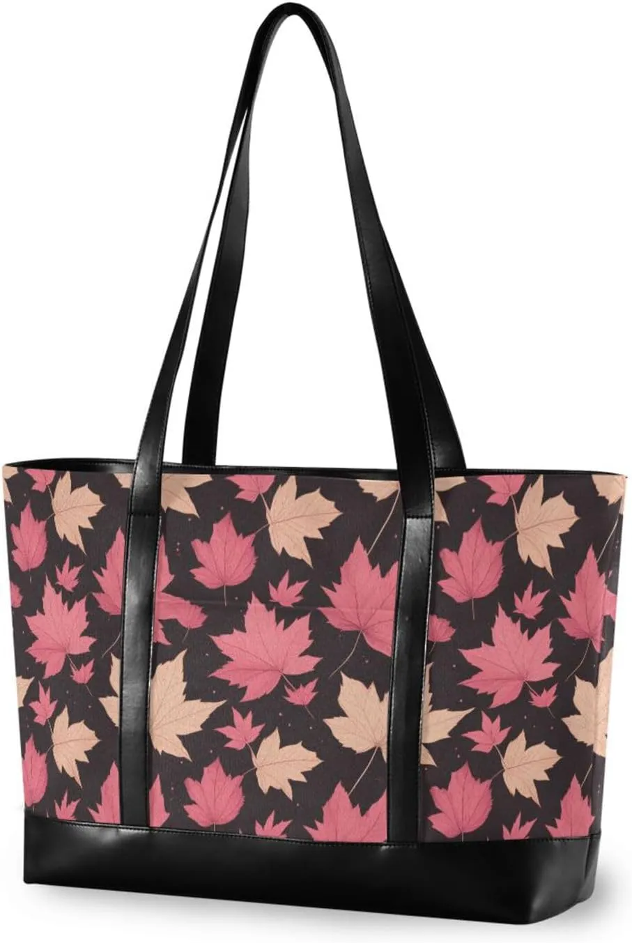 Pink and White Autumn Maple Leaves modern laptop bag 14 with zipper work tote bag for Travel Essentials Beach Gifts Birthday Gifts for Women with tablet bolsa para laptop
