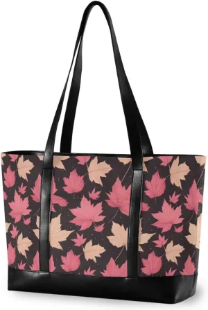 Pink and White Autumn Maple Leaves modern laptop bag 14 with zipper work tote bag for Travel Essentials Beach Gifts Birthday Gifts for Women with tablet bolsa para laptop
