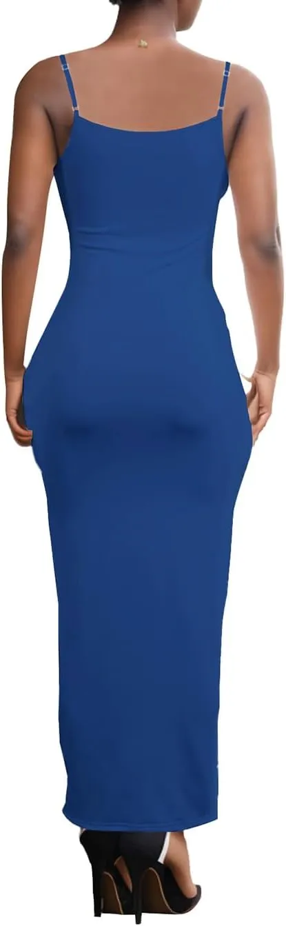 PINSV Women's Bodycon Long Slip Dress Spaghetti Strap Summer Maxi Dress Modern Casual Sundress