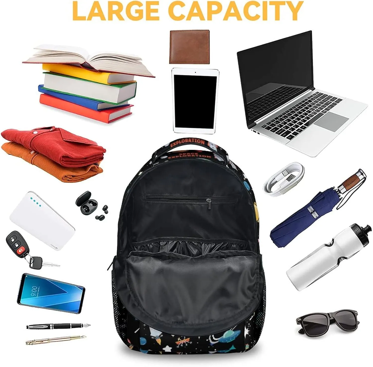 Planet Backpack for Girls - 17 Inches Black Backpacks for Boys - Cute Bookbag for Elementary