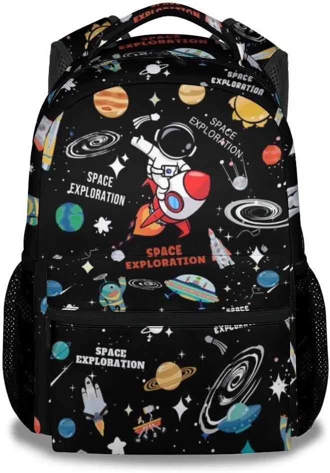 Planet Backpack for Girls - 17 Inches Black Backpacks for Boys - Cute Bookbag for Elementary
