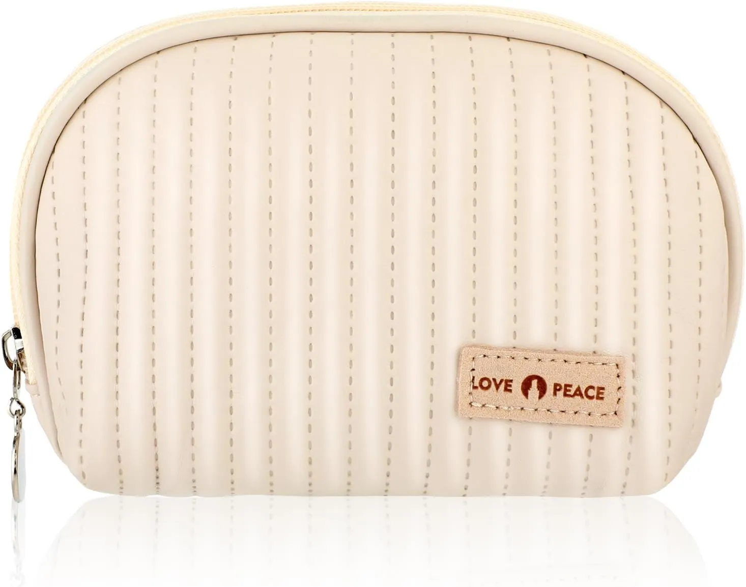 Portable Travel Makeup Bag, Handy Zipper Cosmetic Pouch for Women, Waterproof Small Cosmetic Bag, Shell Shape Period Bag for Purse Lipsticks Toiletries(Beige)