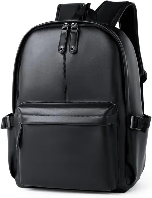Pu Leather Laptop Backack For Men Women Classic Water-Resistant Purse Airplane Travel Backpacks Work Business Bag Black