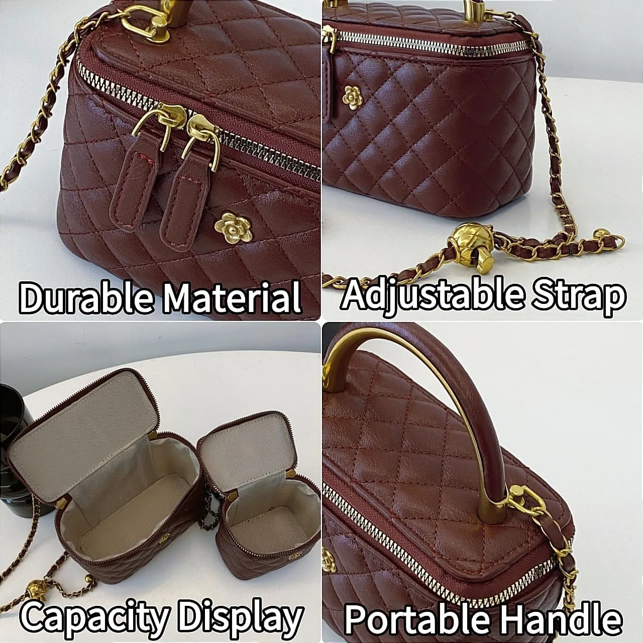 Quilted Crossbody Bags for Women Small Vintage Square Box Purse Boho Shoulder Handbags with Chain and Zipper