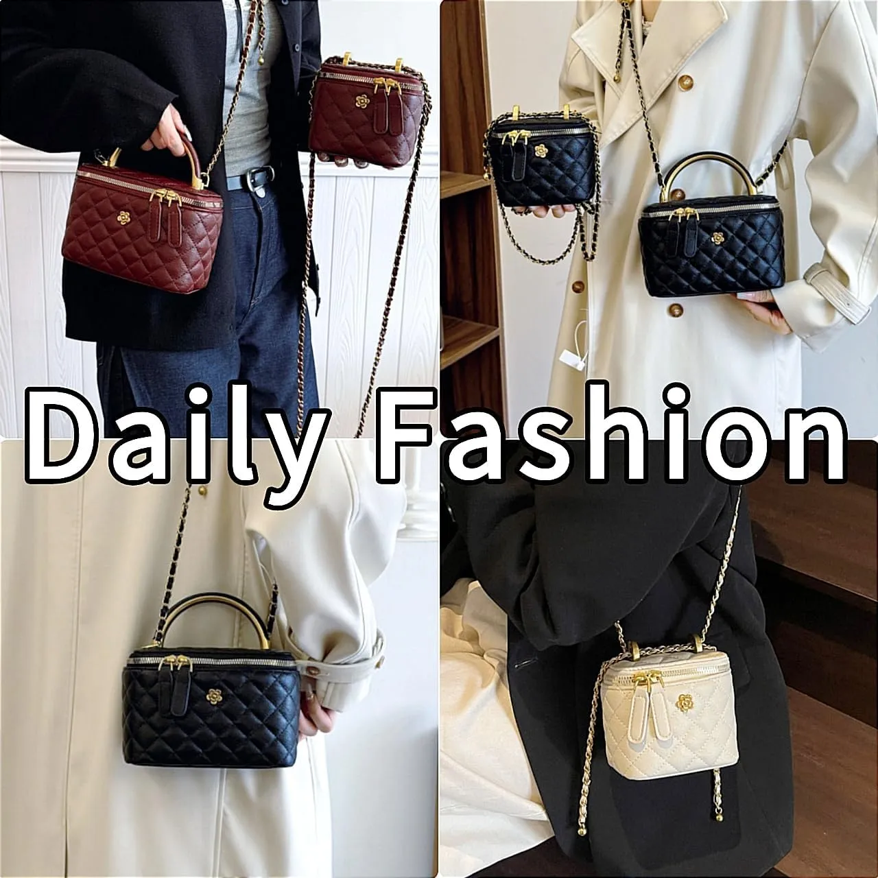 Quilted Crossbody Bags for Women Small Vintage Square Box Purse Boho Shoulder Handbags with Chain and Zipper