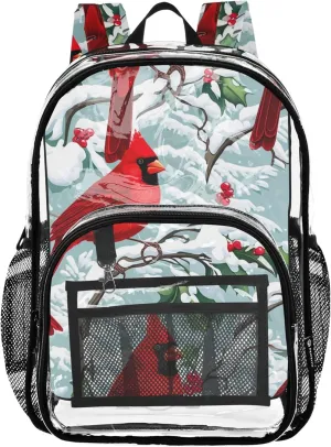 Red Cardinals Snow Women Clear Backpack Cute Girls Backpack Kids Boys Pvc Transparent Bags School