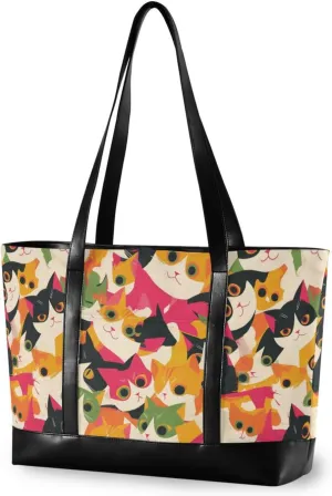 Retro Cartoon Cats Colorful modern women 14 inch laptop tote with zipper nurse work bags for Travel Gym Vacation with tablet bolso de trabajo para mujer