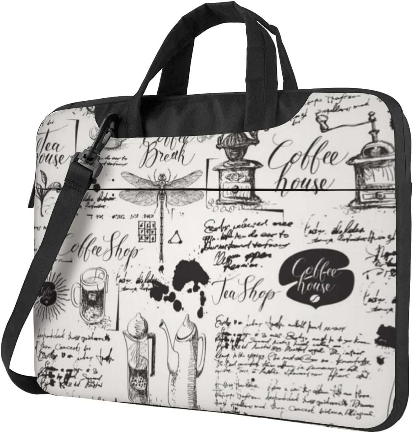Retro Coffee Theme Modern 13-15.6 Inch Laptop Bag For Man And Women, Computer Messenger Bag, Trendy Shoulder Strap Design