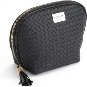 REVLON Basketweave Makeup Pouch - Small Makeup Pouch, Compact Travel Makeup Organizer, Cosmetic Bag, Mini Makeup Case with Pockets, Toiletry Pouch - Gifts for Women, Ladies, or Teen Girls, Onyx