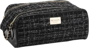 REVLON Tweed Makeup Bag - Small Makeup Pouch, Dual Zipper with Chain Makeup Case, Travel Makeup Organizer, Cosmetic Bag, Mini Makeup Case with Pockets, Toiletry Bag with Vinyl Base, Black