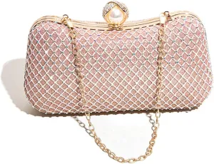 Rhinestone Purse Diamond Grid Crystal Clutch Hard Case Party Wedding Evening Handbag, One Color, One Size