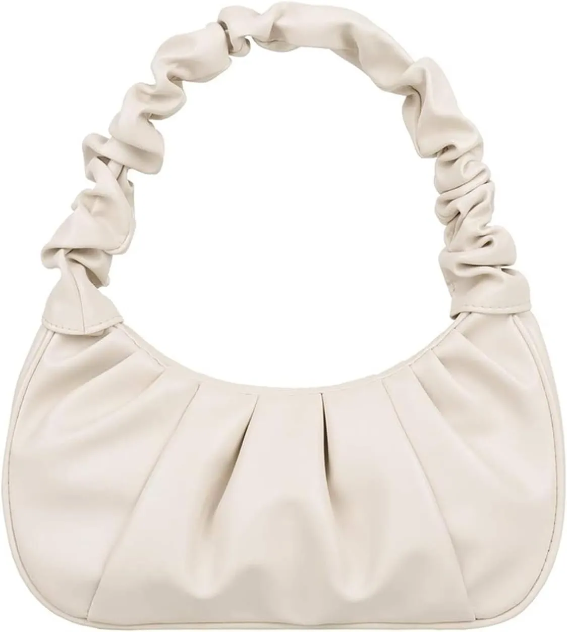 Ruched Handbag, Mini Shoulder Bag for Women, Classic Clutch Shoulder Purse | 90s Vintage Trendy Tote | Cute Hobo Beige White