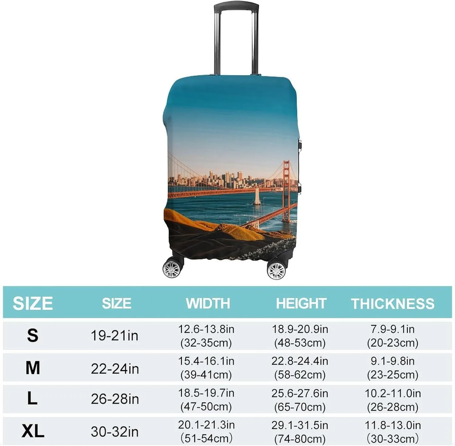 San Francisco Luggage Cover Protector - Travel Suitcase Sleeve with Dual-Sided Prints, Universal Fit 18-32 Inch, Washable Anti-Scratch Travel Baggage Cover XL