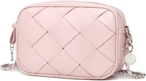 Small Crossbody Bags for Women Weave PU Leather Shoulder Purse Argyle Braided Ladies Handbag with Chain Messenger Bag