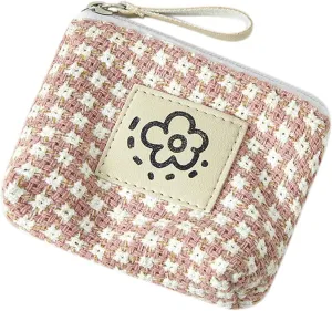 Small Makeup Bag Lipstick Pouch Holder for Purse, Cosmetic Beauty Bag with Zipper Portable Handy Makeup Storage Bag Travel Toiletry Organizer for Ladies Women (Pink)