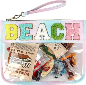 Snack Bags Clear Tote Bag Trave Makeup Bag Chenille Letter Clear Bags with Zipper Handy Pouch Cosmetic Bag for Women Girls