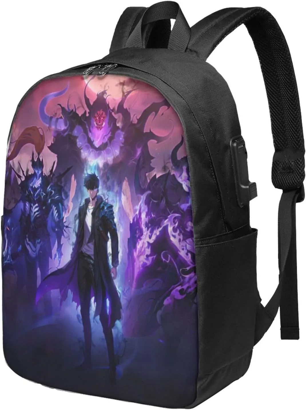 Solo Novel Leveling Laptop Backpack with Usb Charging Port Large Travel Bags Unisex Adult Portable Sport Bags Funny Work Rucksack Computer Bag Casual Daypack for Office