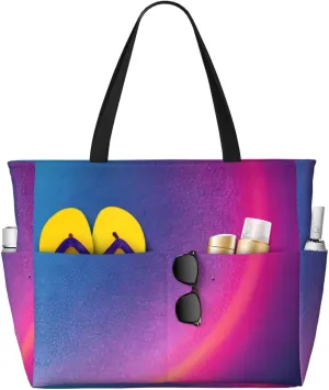 SSIMOO Abstract Geometric Spacious Beach Travel Bagreusable Grocery Tote, Multifunctional Beach Vacation Bag