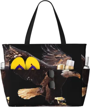 SSIMOO Eagle Spacious Beach Travel Bagreusable Grocery Tote, Multifunctional Beach Vacation Bag, Black