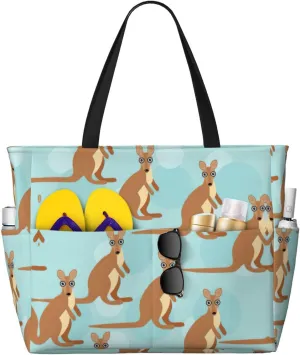 SSIMOO Funny For Kangaroo Zoo Spacious Beach Travel Bagreusable Grocery Tote, Multifunctional Beach Vacation Bag