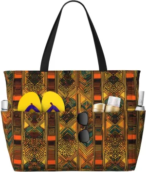 SSIMOO Native American Spacious Beach Travel Bagreusable Grocery Tote, Multifunctional Beach Vacation Bag