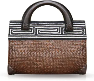 Straw Bag, Beach Bag for Women, Handmade Rattan Handbag, Boho Retro Woven Tote Bag Round Wooden Handle, Summer Bag for Beach Vacation Daily
