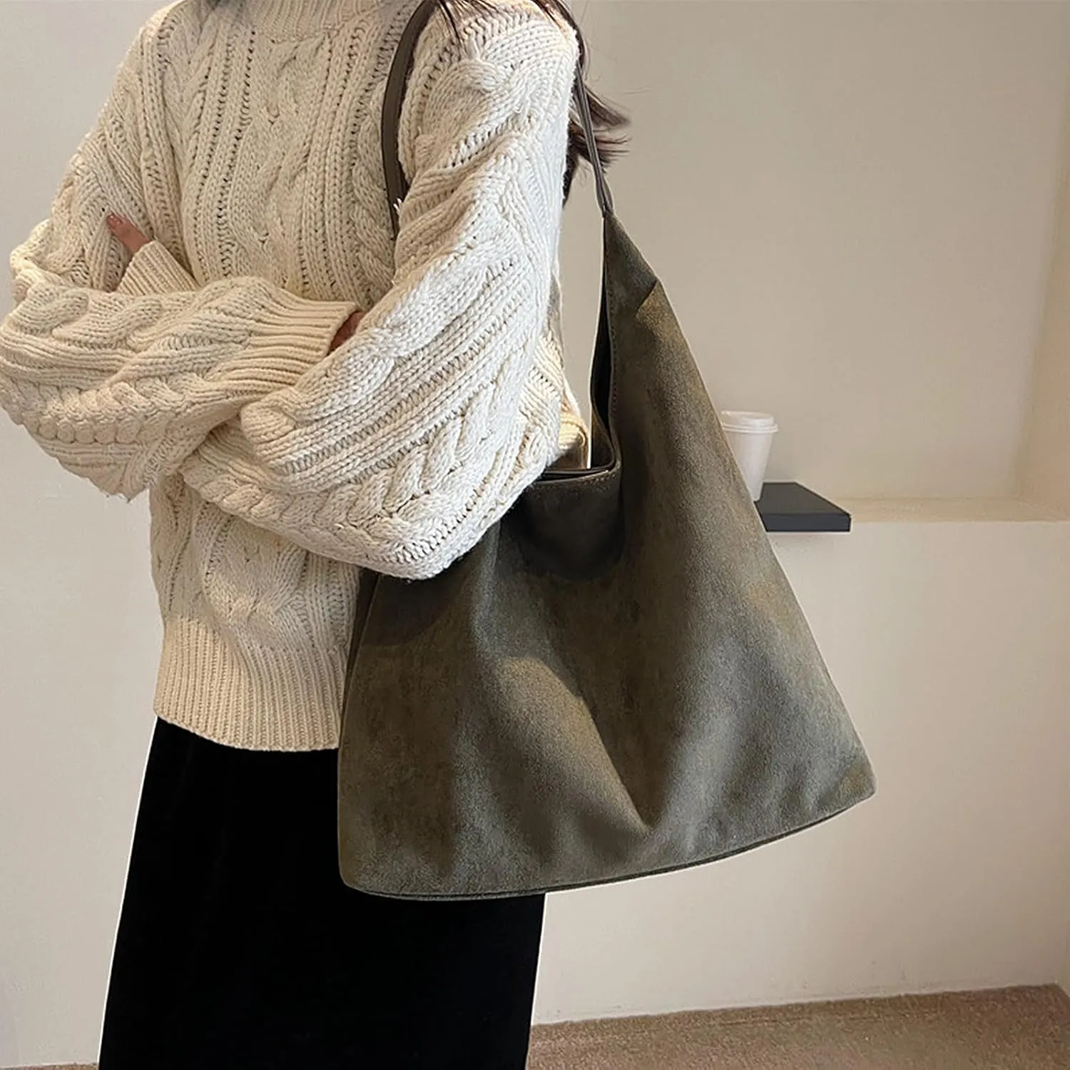 Suede Bag for Women Brown Suede Bag Large Suede Handbags Leisure Suede Hobo Bag for Work Travel Shopping