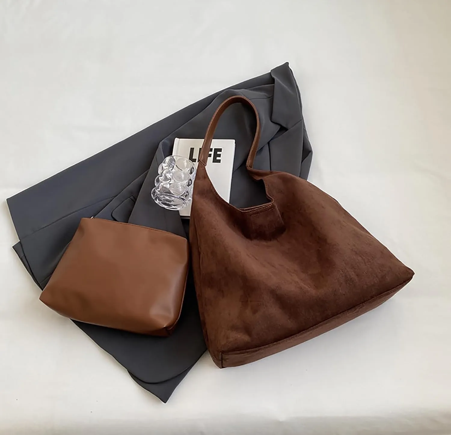 Suede Bag for Women Brown Suede Bag Large Suede Handbags Leisure Suede Hobo Bag for Work Travel Shopping