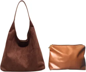 Suede Bag for Women Brown Suede Bag Large Suede Handbags Leisure Suede Hobo Bag for Work Travel Shopping