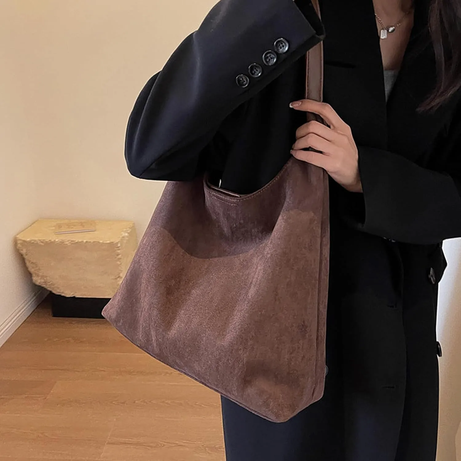Suede Bag for Women Brown Suede Bag Large Suede Handbags Leisure Suede Hobo Bag for Work Travel Shopping