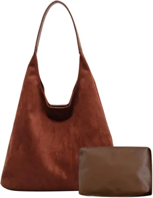 Suede Bag Slouchy Tote Bag Faux Suede Boho Bags for Women Office Brown Shoulder Bag