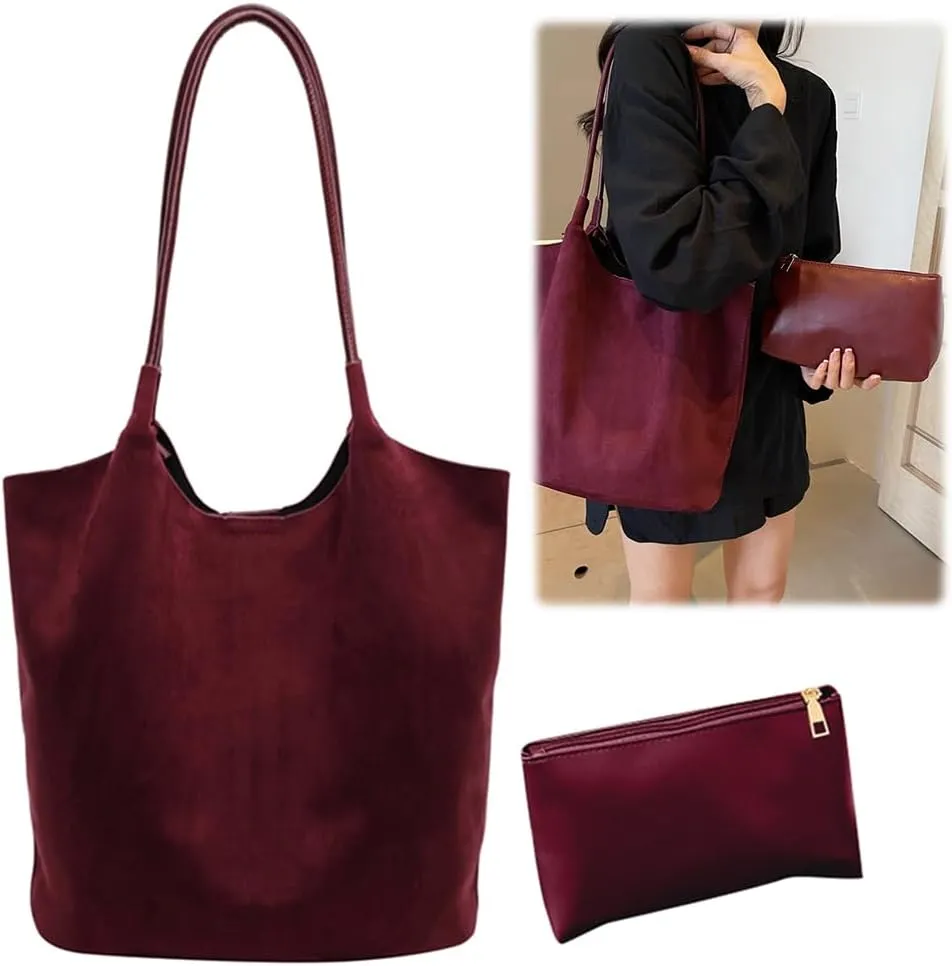 Suede Hobo Bags For Women Slouchy Bag Work Bags Faux Suede Solid Handbag Top-handle Bag for Travel Shopping Work