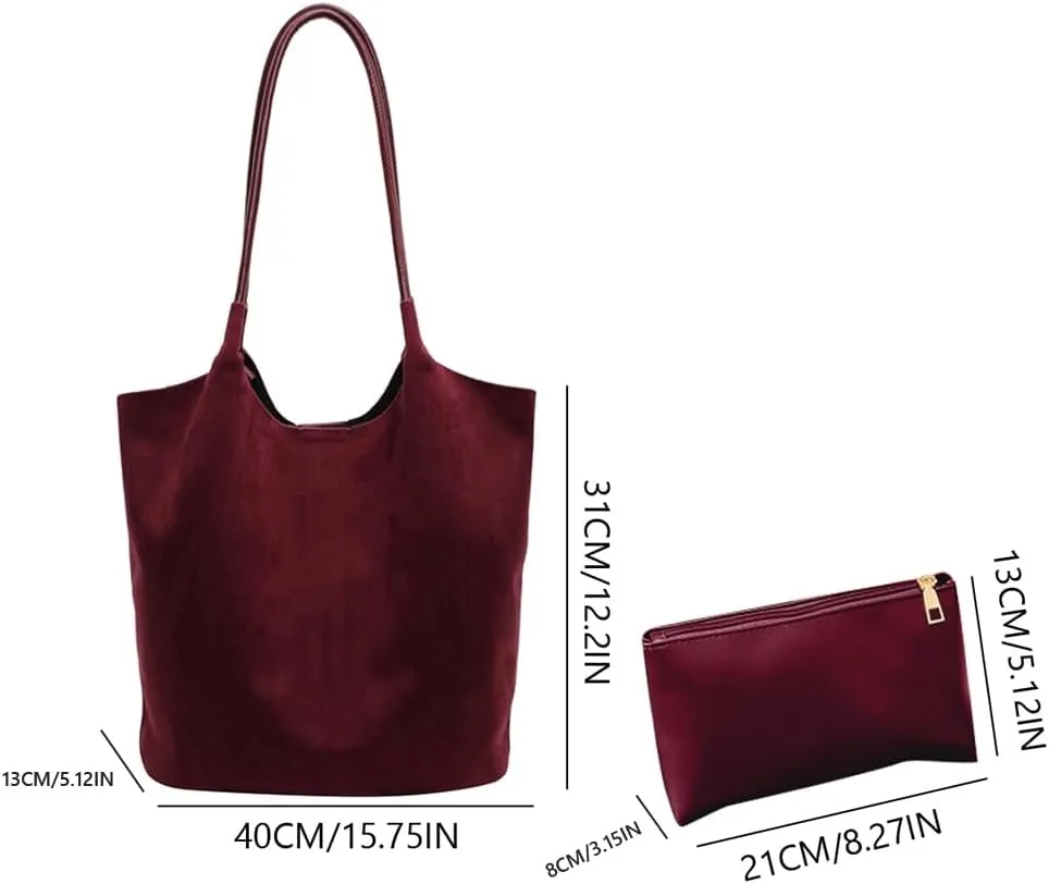 Suede Hobo Bags For Women Slouchy Bag Work Bags Faux Suede Solid Handbag Top-handle Bag for Travel Shopping Work