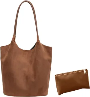 Suede Hobo Bags For Women Slouchy Bag Work Bags Faux Suede Solid Handbag Top-handle Bag for Travel Shopping Work