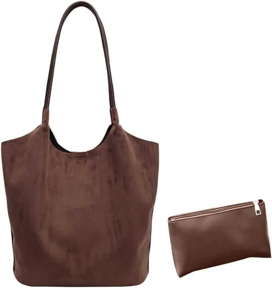 Suede Hobo Bags For Women Slouchy Bag Work Bags Faux Suede Solid Handbag Top-handle Bag for Travel Shopping Work