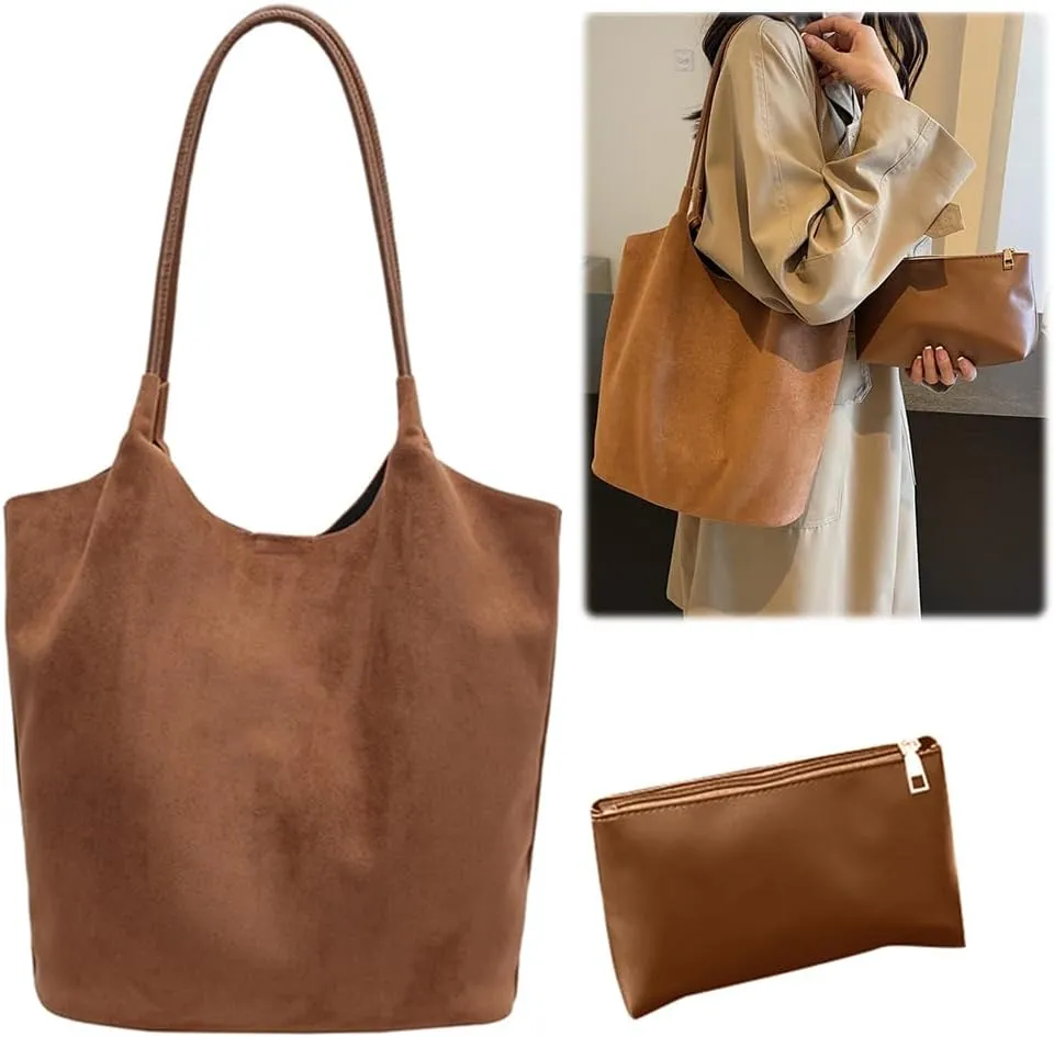Suede Hobo Bags For Women Slouchy Bag Work Bags Faux Suede Solid Handbag Top-handle Bag for Travel Shopping Work