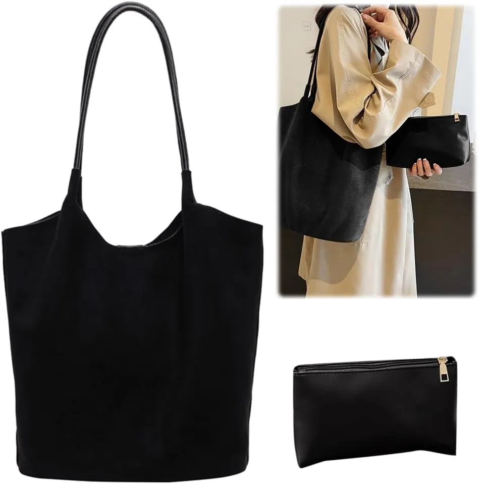Suede Hobo Bags For Women Slouchy Bag Work Bags Faux Suede Solid Handbag Top-handle Bag for Travel Shopping Work