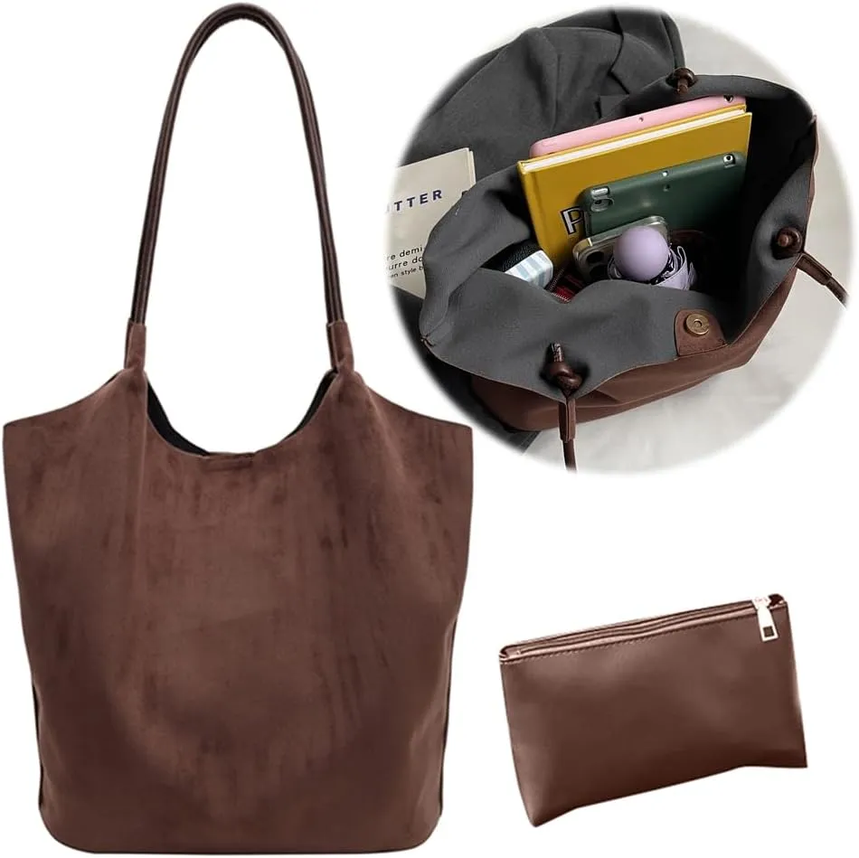 Suede Hobo Bags For Women Slouchy Bag Work Bags Faux Suede Solid Handbag Top-handle Bag for Travel Shopping Work