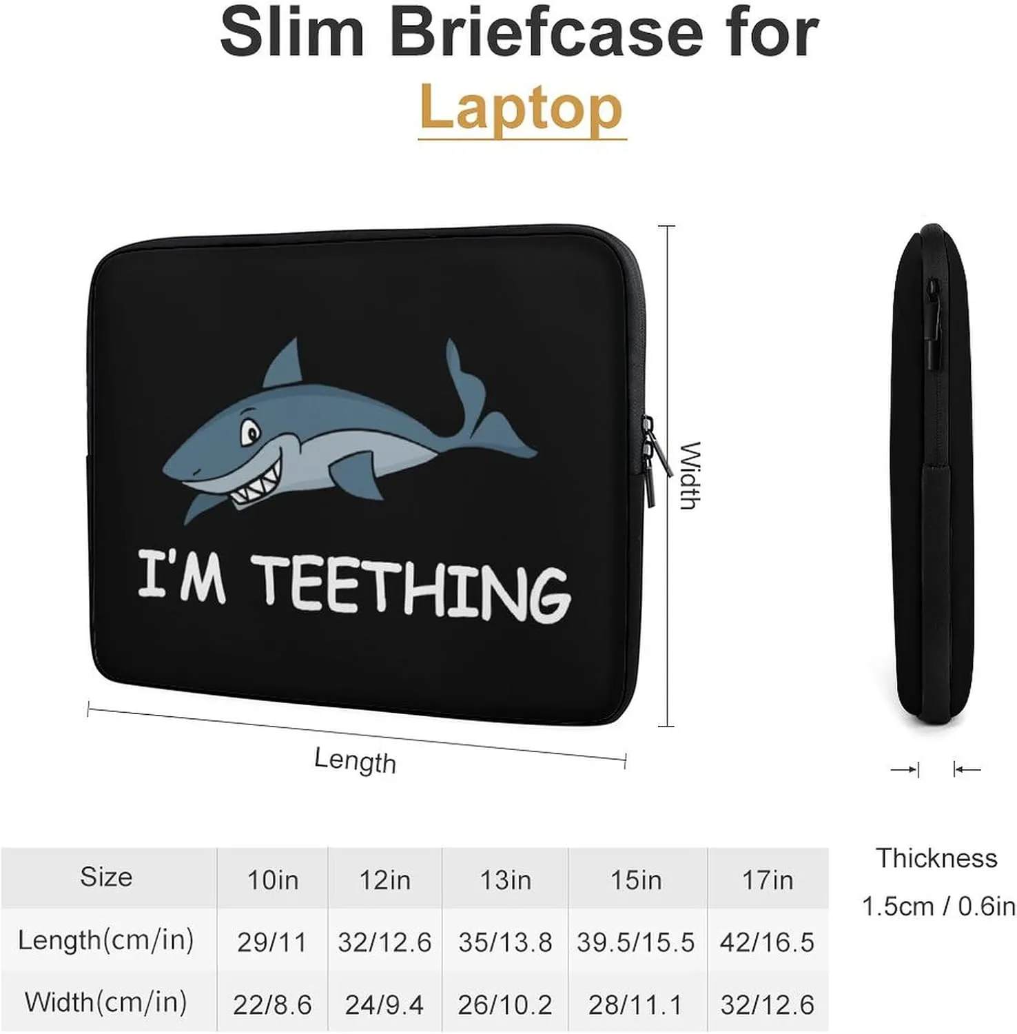 Teething Shark Personalized Laptop Bag Business Casual Laptop Case Slim Computer Bag Briefcase
