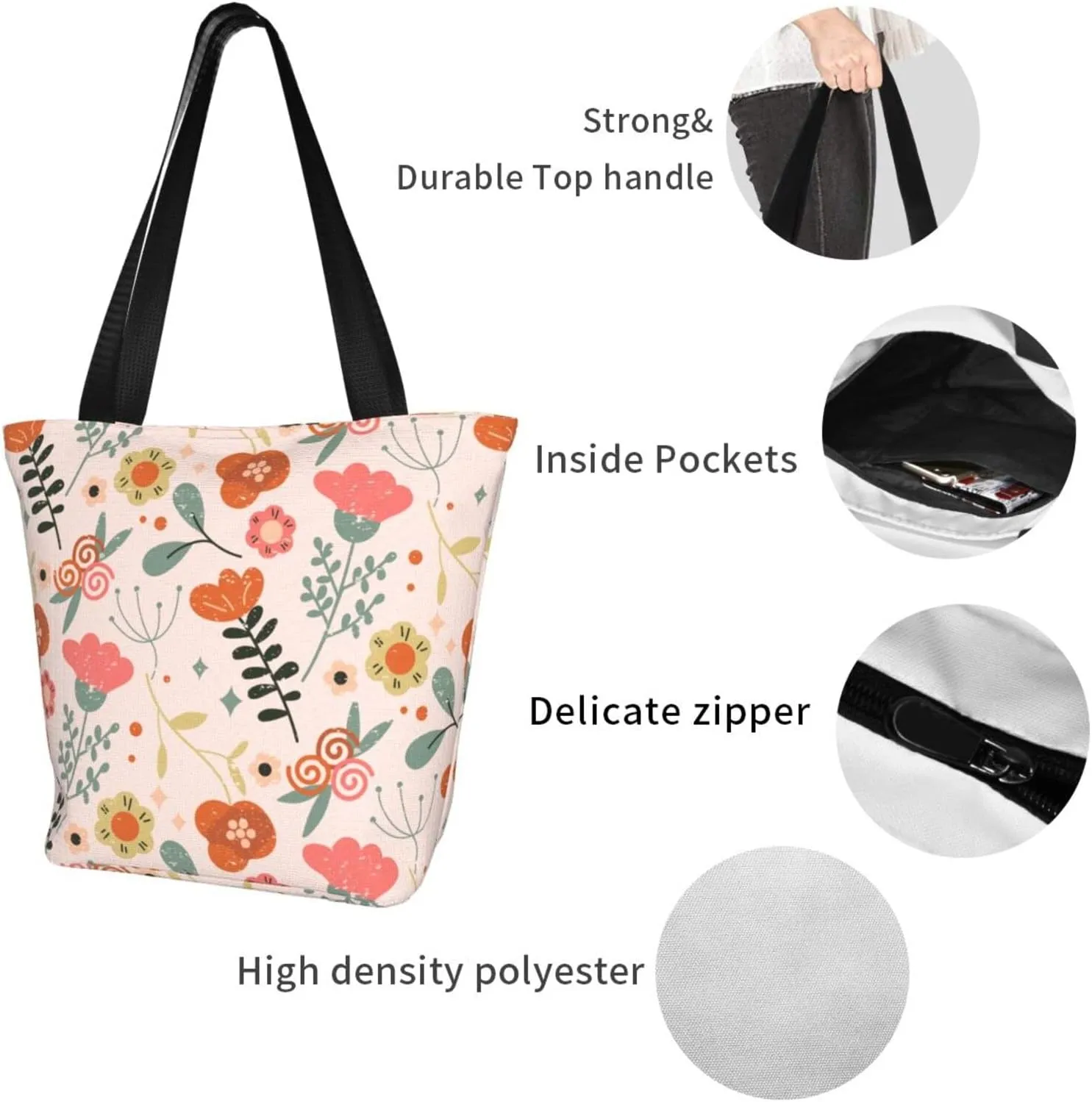 Tote Bag For Women Shoulder Bags Casual Shopping Cloth Reusable Handbags Heavy Duty For Beach Groceries Books Gym Work Travel